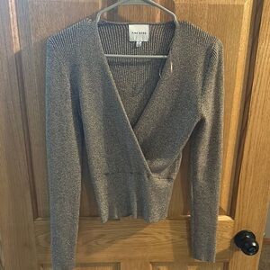 Pink Rose Metallic Wrap Sweater